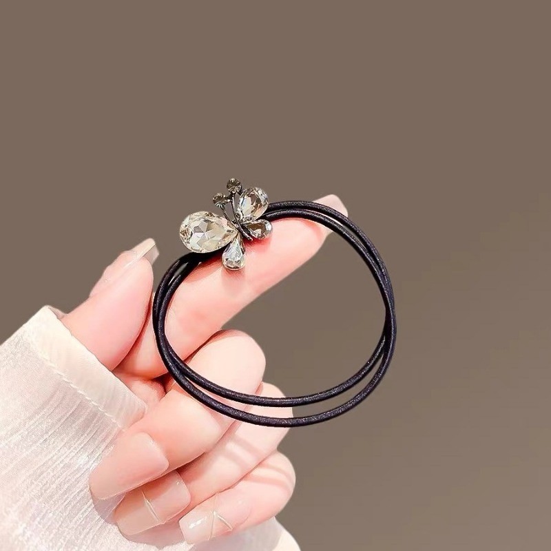 Mauropoli [Sẵn Sàng] Dây Buộc Tóc Bướm Thanh Lịch Hàn Quốc Nữ Tinh Tế Giả Pha Lê Dây Buộc Tóc Dây Cao Su Cảm Giác Cao Cấp Mũ Đội Đầu