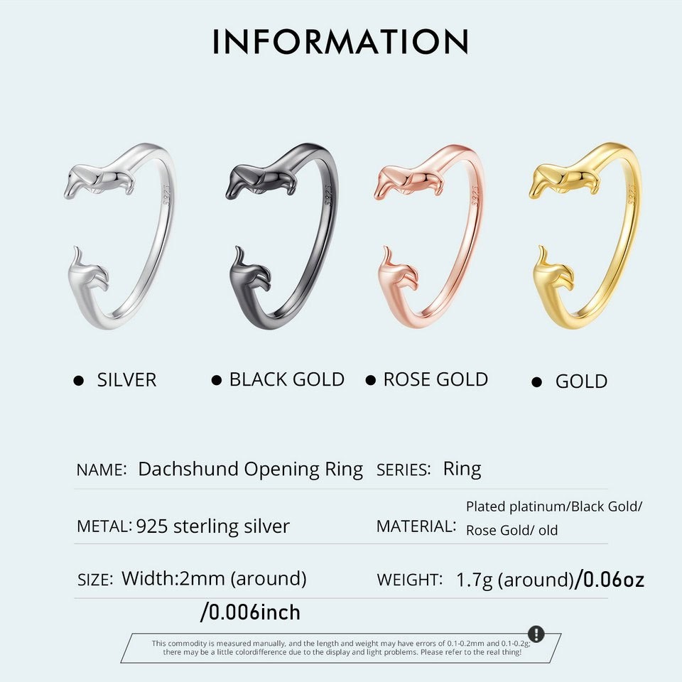 Bamoer Bạc 925 Dễ Thương Dachshund Nhẫn Chất Liệu Không Gây Dị Ứng Nữ Mở Nhẫn Trang Sức Thời Trang Quà Tặng