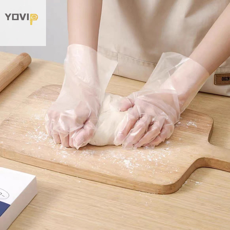 Yovip 100 Cái / hộp Găng Tay Cao Su Miễn Phí TPE Găng Tay Dùng Một Lần Trong Suốt Axit Chống Trơn Trượt An Toàn Làm Việc Cấp Thực Phẩm Găng Tay Vệ Sinh Gia Đình VN