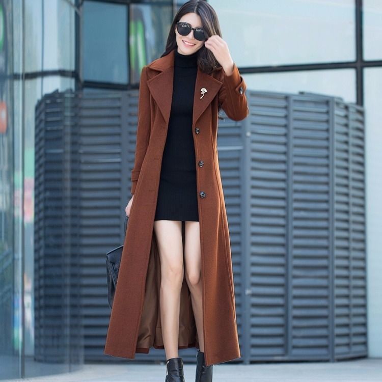 W Mùa Đông Phong Cách Mới-Áo Len Nữ Dày Len Áo Khoác Mỏng Hepburn Phong Cách Siêu Dài Over-the-Knee Áo Khoác Nữ Phổ Biến áo