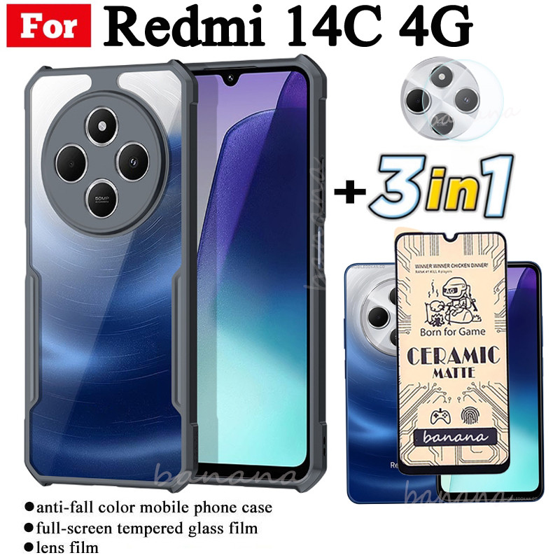 Ốp điện thoại chống sốc 3 trong 1 Redmi 14C 4G cho Redmi14C 14 C Phim mờ gốm + Phim ống kính máy ảnh