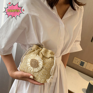 Pnpia Ống Hút Dệt Xô Túi Mây Nữ Đi Biển Mùa Hè Túi Đeo Vai Túi Xách Casual Boutique