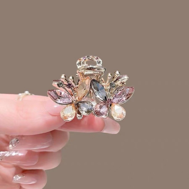 Mauropoli [Sẵn sàng] Kẹp nhỏ hình bướm pha lê tinh tế Kẹp nhỏ sang trọng Kẹp đầu sau Kẹp tóc cá mập Phụ kiện tóc sang trọng nhẹ