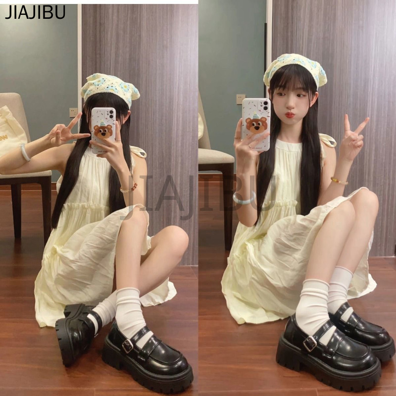 Size 34-42 Giày Da Gót Dày Màu Đen Phong Cách Anh Quốc Giày Nữ Cỡ Lớn Giày JK Lolita Của Nhật Bản Giày Đi Học Màu Đen Korean Fashion Beige Round-toe Platform Mary Jane Shoes Giày Công Chúa Đế Mềm Kiểu Pháp Versatile Cosplay Doll Shoes Giày Múa Chống Trượt