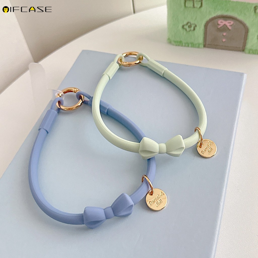 Dây đeo điện thoại di động 3D nơ thắt dễ thương, giá đỡ thẻ ID, chất liệu silicon, kiểu dáng mùa hè