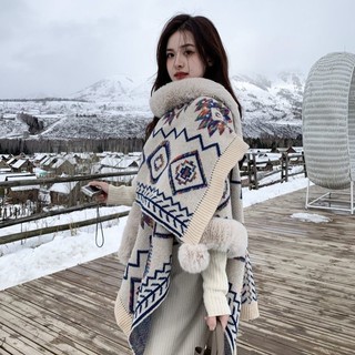 Khăn choàng Tây Tạng Tân Cương, áo choàng mùa thu đông dày, viền thô bóng, giữ ấm, du lịch Thanh Hải
