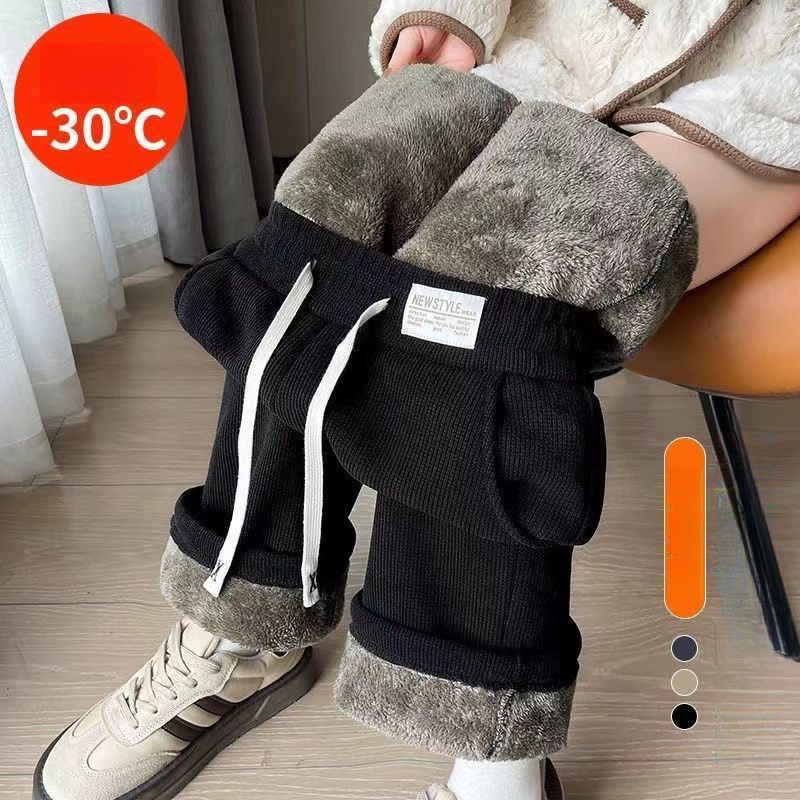 Quần nhung cừu dày dặn lót nhung mẫu mới thu đông quần ống đứng thường ngày
