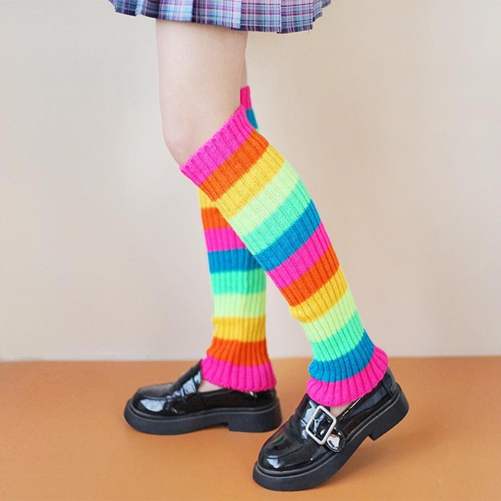 Vỏ chân Lolita CHEESELY, Giày tập Yoga thể thao Harajuku Party Yoga Neon Ribbed Leg Warmers, Rainbow Y2K Trang phục Halloween Tất bốt Nhật Bản dành cho nữ và bé gái