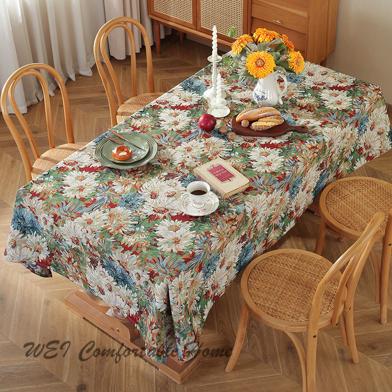 Khăn bàn vải Jacquard chống bụi dày phong cách sơn dầu cổ điển kiểu Mỹ