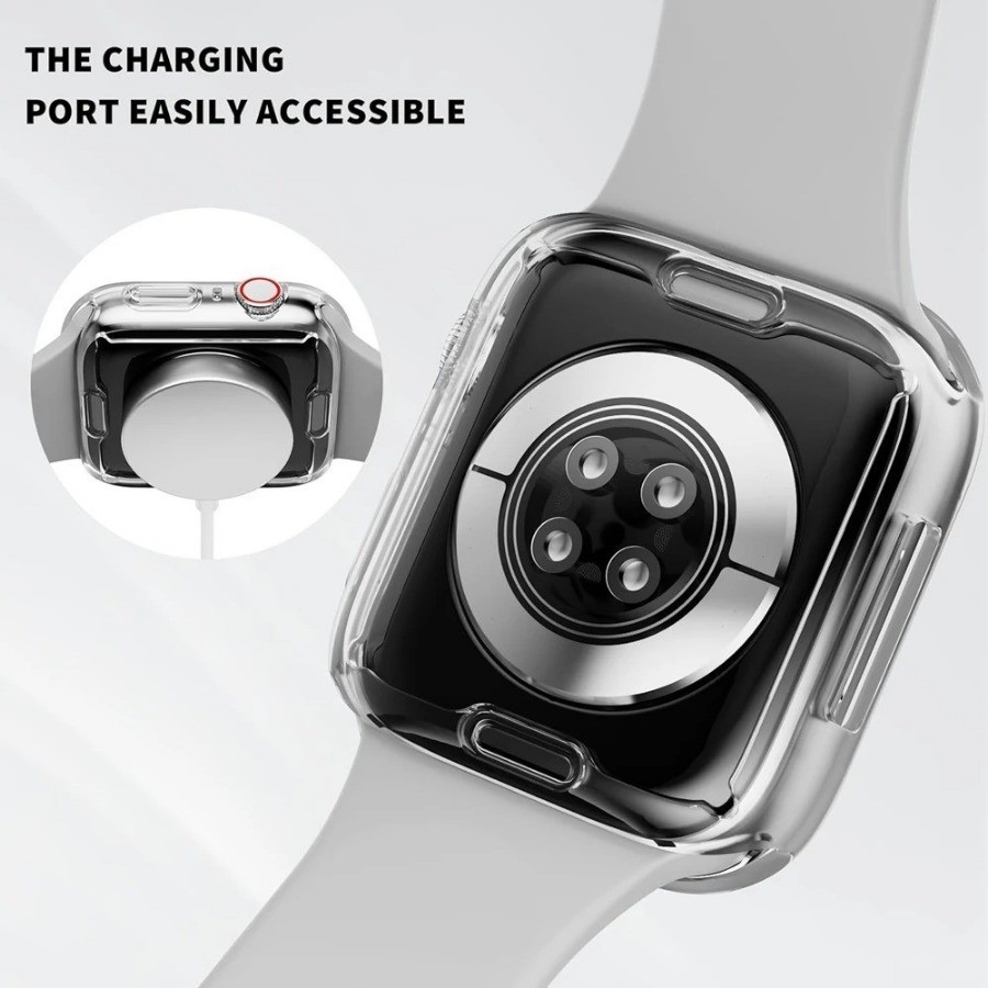 Bảo Vệ Màn Hình Ốp Lưng Trong Suốt Cho Apple Watch 46MM 42mm 45mm 41mm 44MM 40MM Silicon Mềm Trong Suốt Bao 42mm 38MM series 10 9 8 7 SE 6 5 4 Cho iwatch