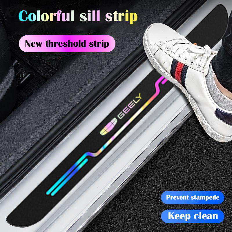 Geely 2024 Xe Mới Laser Sill Miếng Dán Cửa Ô Tô Ngưỡng Dải Chống Trầy Xước Chống Nước Cầu Vồng Bảo Vệ Cửa Xe Ô Tô Cho Coolray Okavango Emgrand Azkarra