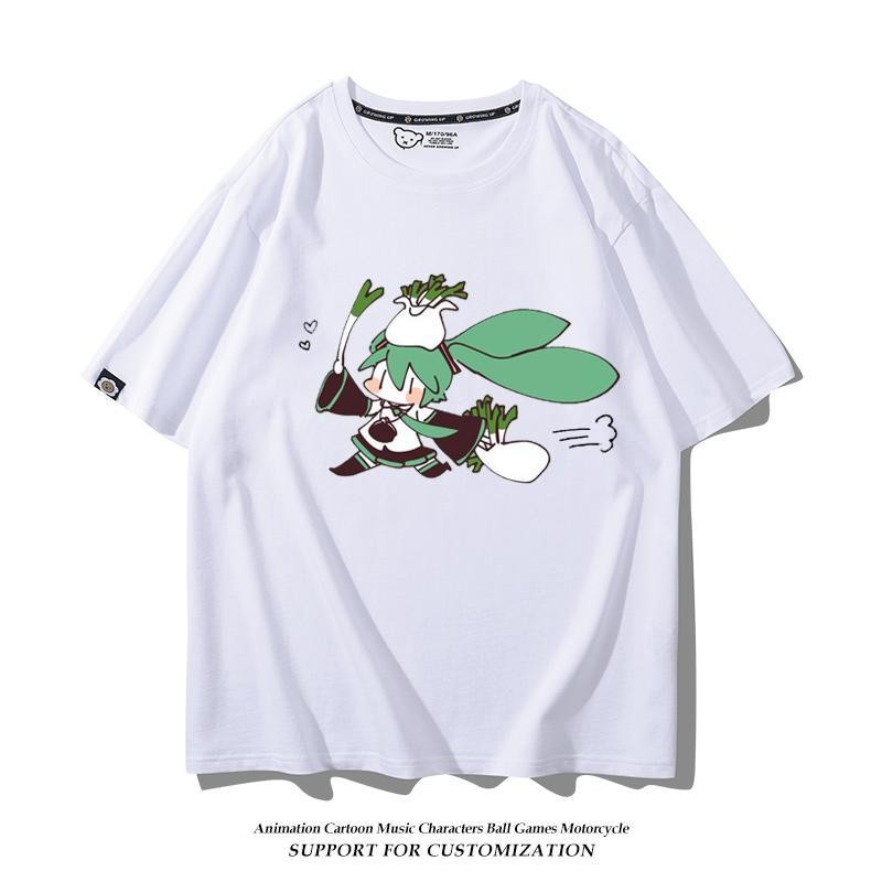 [Giao hàng trong ngày] Áo thun cỡ lớn Cotton Phiên bản Q Hatsune Miku Mùa hè nam nữ dáng rộng in hình cổ tròn dễ thương