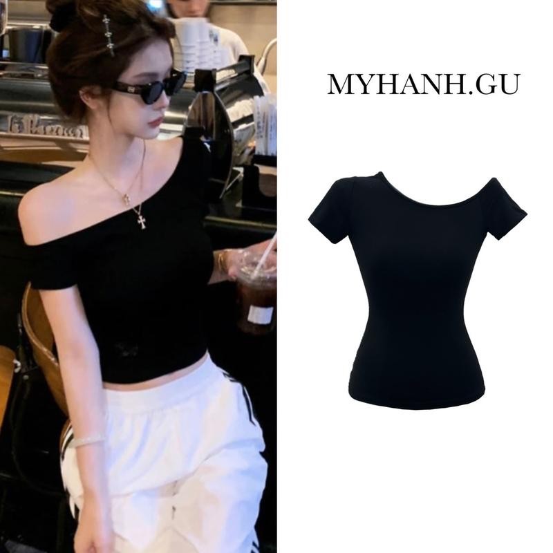 Áo thun ôm lệch vai 1 bên tay ngắn basic đơn giản dễ mặc ( 0A15) -MYHANH.GU