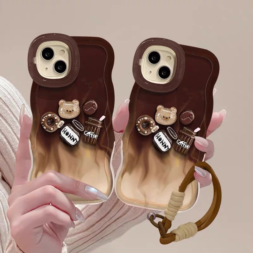 Cà Phê Gấu Dây Sóng Hai Chiều Stealth Giá Đỡ Ốp Lưng Điện Thoại iPhone 16ProMax 16Pro 16Plus 15ProMax 14 13 12 11ProMax Bảo Vệ Toàn Diện Vỏ Bảo Vệ Chống Sốc