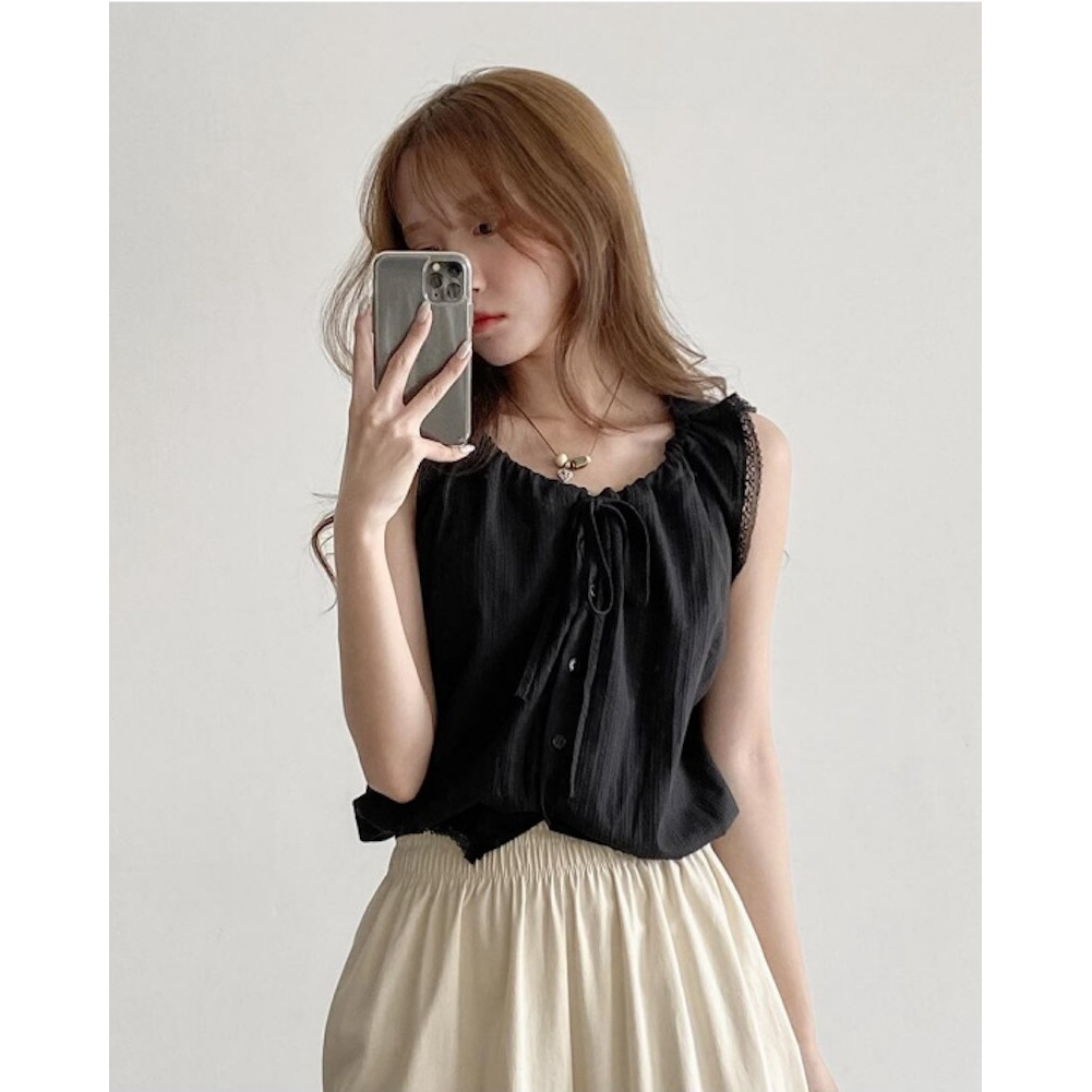 SUXI Áo sơ mi ren không tay đơn giản mùa hè mới dành cho nữ 250701