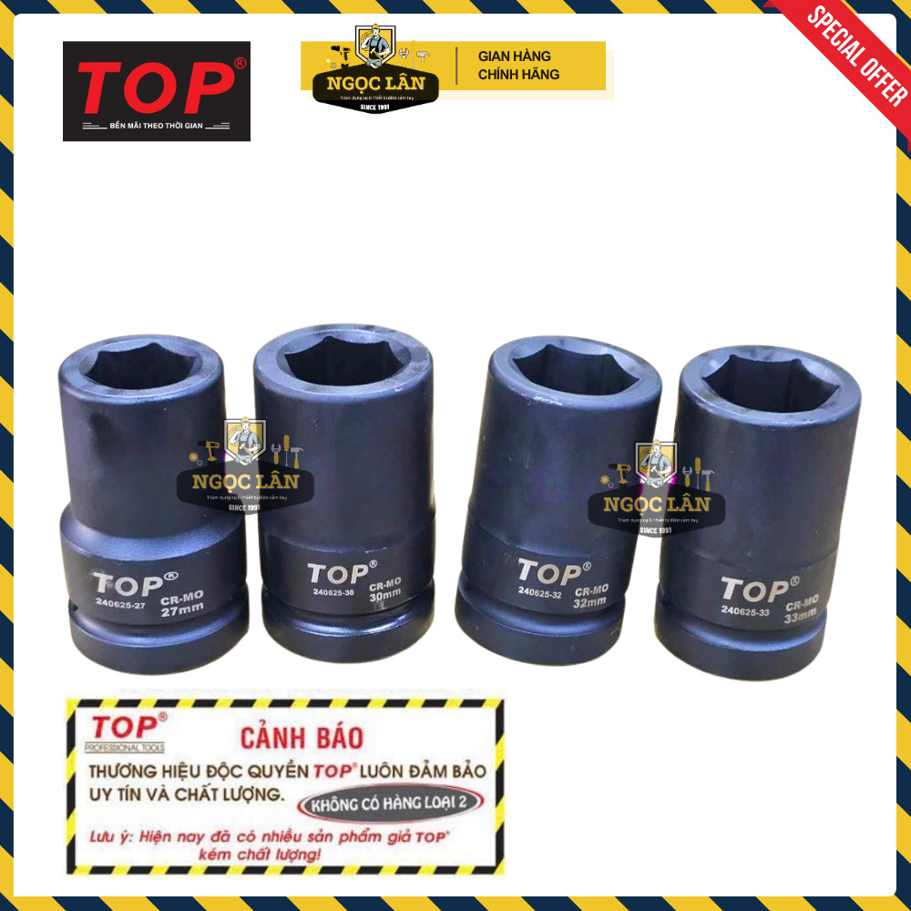 [Chính hãng TOP] Đầu tuýp, đầu khẩu TOP 1 inch đen 27mm, 30mm, 32mm, 33mm, 34mm, 36mm, 38mm, 41mm