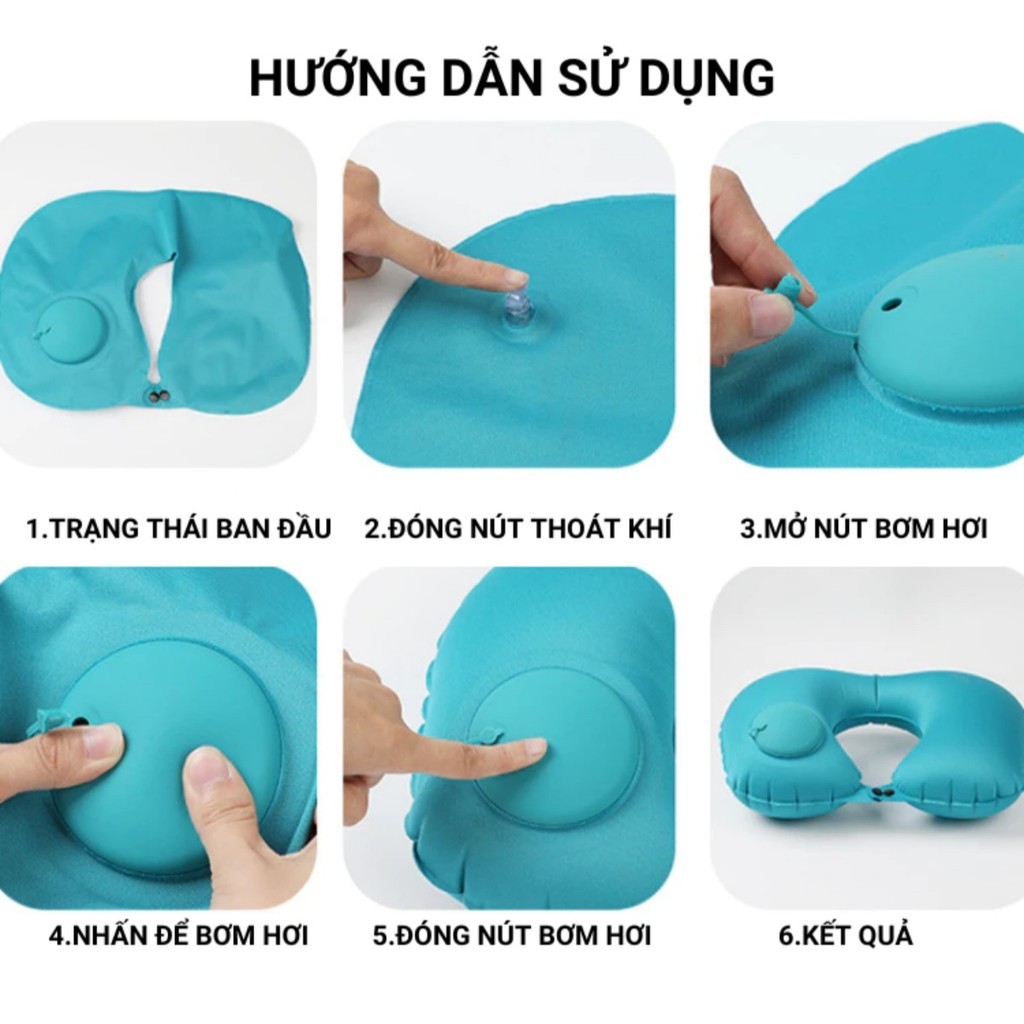Gối bơm hơi tự động,gối chữ U,gối du lịch,gối bơm hơi,không cần thổi miệng,gấp gọn tiện mang theo - FE123