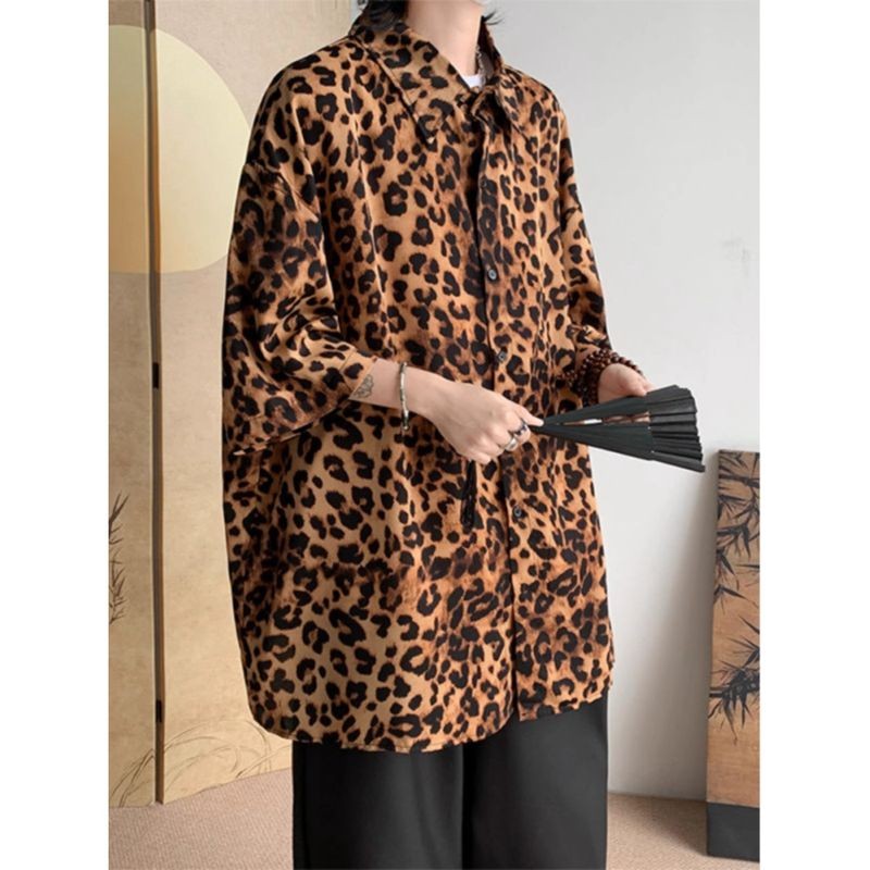 CN Vintage Cổ Cuba Cổ Da Báo In Áo Sơ Mi Tay Ngắn Nam Nữ, Hợp Thời Trang Rời Phù Hợp Với Mùa Hè Top