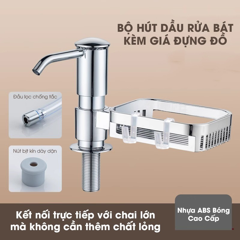Bộ Vòi Bơm Nước Rửa Chén Bát DINO Kèm Giá Để Đồ Gắn Bồn Rửa Nhựa ABS Kèm Ống Dẫn Silicon 120cm