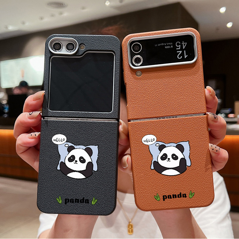 Dành Cho Samsung Galaxy Z Flip7 Flip6 Flip5 Flip4 Flip3 5G Hoạt Hình Gấu Trúc Họa Tiết Gấp Vỏ Điện Thoại Da Họa Tiết TPU Mềm Bao Da Cho Samsung Galaxy Z Flip 7 6 5 4 3