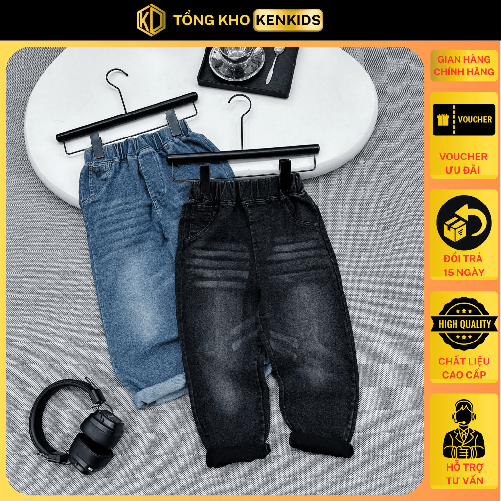 Quần Bò Dáng Dài Cho Bé Trai Size 17-60kg, Vải Jean QCCC Mềm Mịn, Co Giãn 4 Chiều [KQ08]