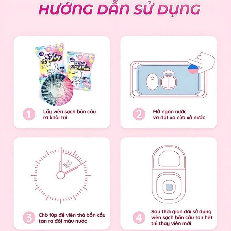 Hộp 4 Viên Tẩy Bồn Cầu Khử Mùi Hôi, Viên Thả Bồn Cầu Loại Bỏ Mảng Bám Diệt Sạch Vi Khuẩn Sử Dụng 20 Lần Xả Trên 1 Viên