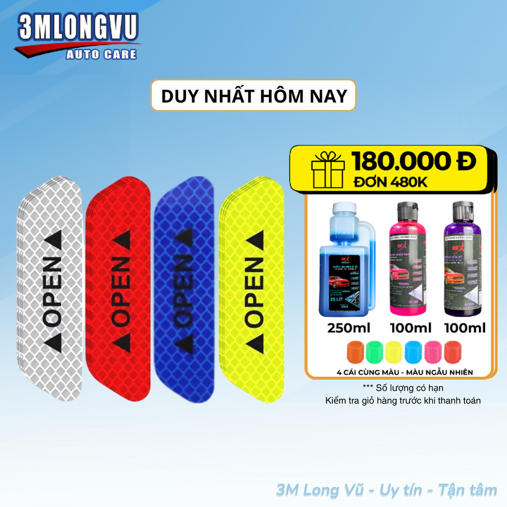 Miếng dán phản quang chữ OPEN cảnh báo ban đêm dán xe ô tô, Decal phản quang dán xe máy