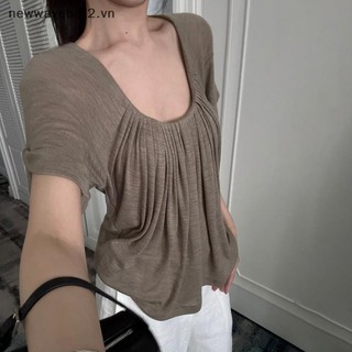 Áo Sense ngắn tay cổ chữ U, dạng oversized, phù hợp mùa hè