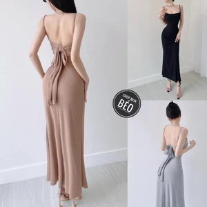 Đầm 2 dây nơ lưng mút ngự.c chất thun gân xương cá, thời trang hoàn hảo cho tiệc, làm việc