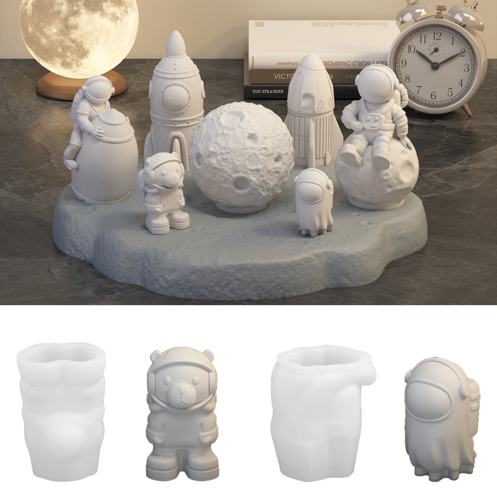 DIY Mặt Trăng Phi Hành Gia Khuôn Silicon Hoạt Hình Tên Lửa Spaceman Hương Liệu Thạch Cao Hiển Thị Trang Trí Bóp Đồ Chơi Nộp Khuôn