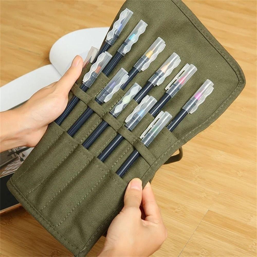 【24H】 Túi Đựng Bút Canvas Dày – Túi Đựng Bút Bằng Vải Có 22 hoặc 30 Lỗ Đựng Cọ Vẽ Đa Năng
