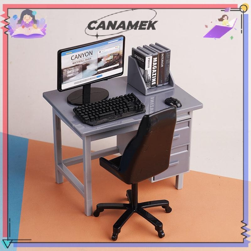 CANAMEK 1 Bộ 1 / 12 Nhà Búp Bê Thu Nhỏ Bàn Phím Máy Tính Bàn Ghế Bộ Nhà Phòng Học Nội Thất Trang Trí Micro Cảnh Đạo Cụ CSF