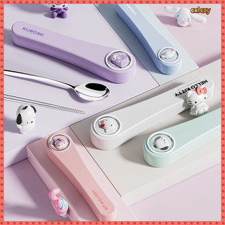 [Vận chuyển nhanh]✨ Bộ dao kéo bằng thép không gỉ Bộ dao kéo di động Bộ thìa Sanrio Đũa Bộ tai lớn Chó Kuromi Phim hoạt hình Bộ dao kéo di động dễ thương