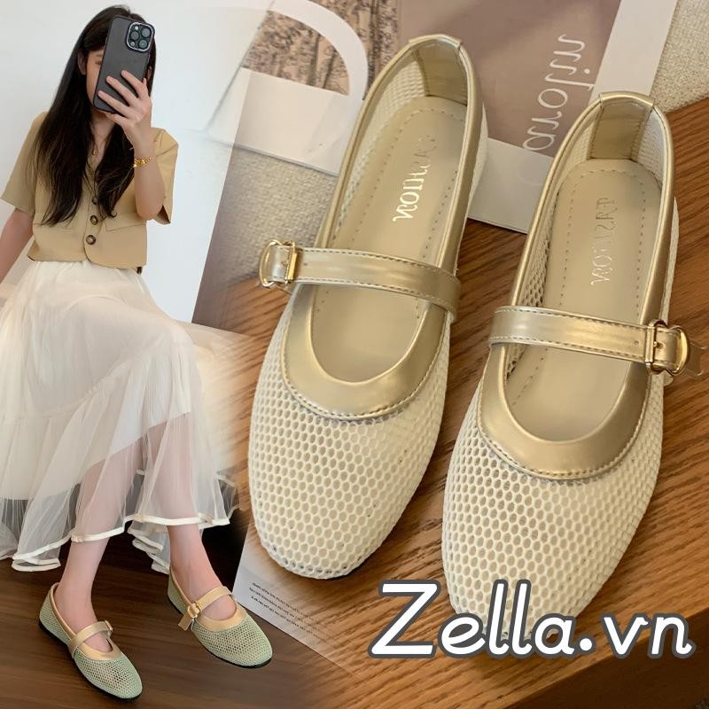 Đế Bằng Nữ Thời Trang Cổ Điển Thoải Mái Thoáng Khí Lưới Rỗng Trượt Trên Giày Mary Jane
