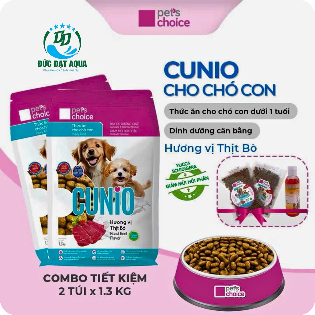 hạt cho Chó con CUNIO 1.3kg combo 1 túi và 2 túi hương vị thịt bò hỗ trợ hệ tiêu hóa 2