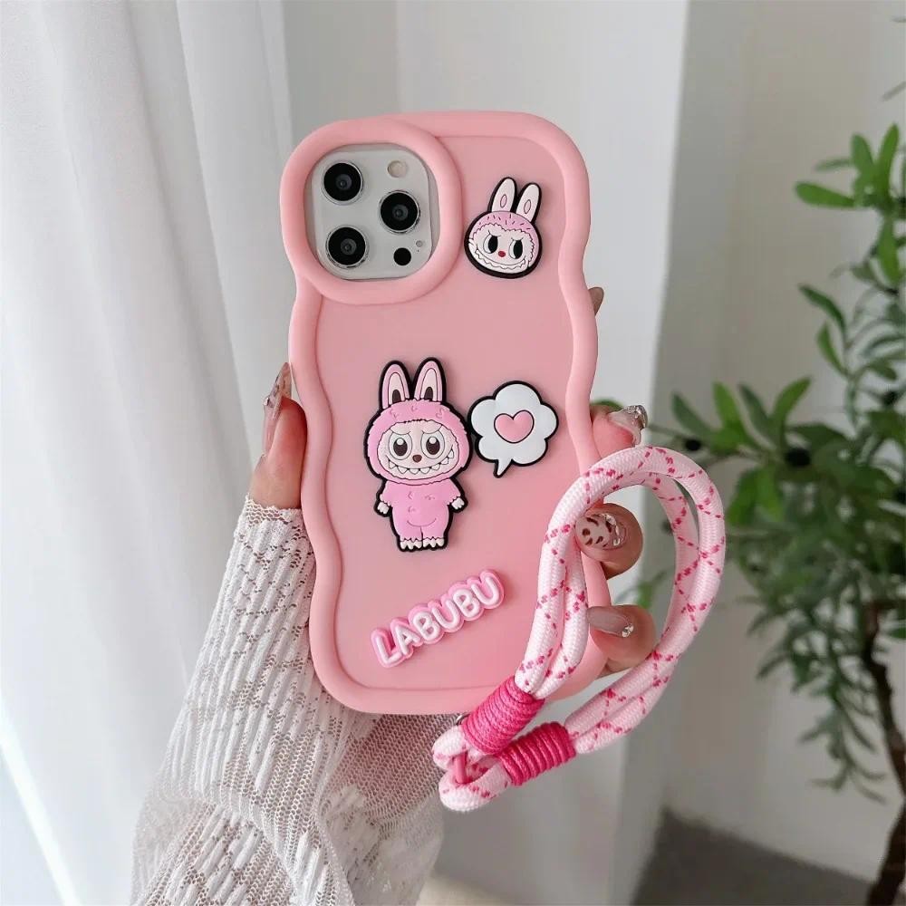 Ốp Điện Thoại Dây Đeo Cổ Tay Hoạt Hình Dễ Thương Cho IPhone 16 15 14 13 12 11 Pro Max XS X XR 7 8 Plus Silicon Mềm Bảo Vệ