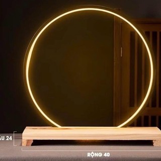[Giá rẻ] Kệ đèn led tròn đế kim loại - đế gỗ hào quang trang trí chỉnh được 3 màu