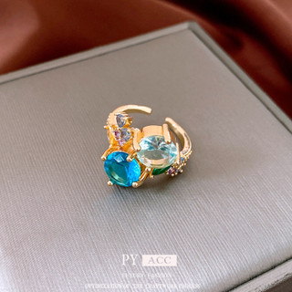 Nhẫn nữ thiết kế hình học sáng tạo với đá zircon nhiều màu sắc, phong cách châu Âu và Mỹ