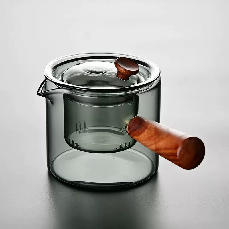 Ấm trà thủy tinh dày chịu nhiệt Borosilicate cao 500ml Bộ trà Kung Fu tay cầm bên hông
