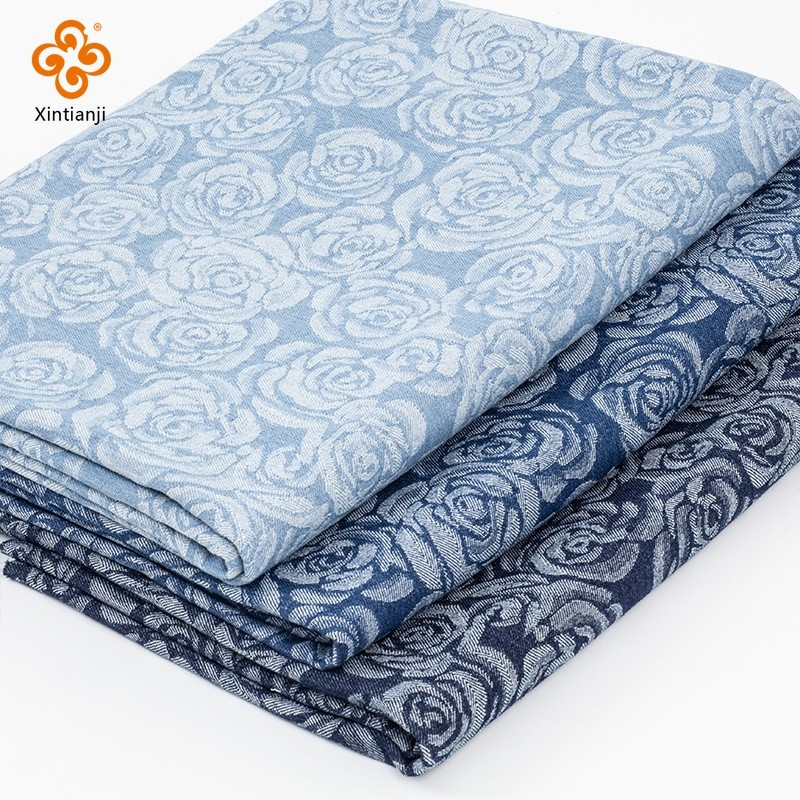 Vải Jeans Hoa Hồng Vintage Denis Jacquard 50x170cm - Phù Hợp May Quần Áo, Váy và Hành Lý DIY