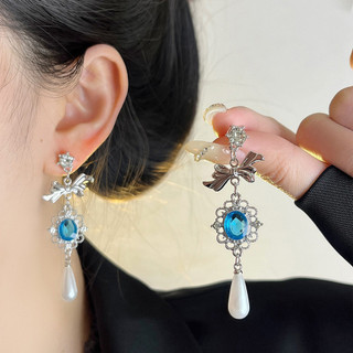 Bông tai tua rua nơ giọt nước retro với kim cương nhân tạo, thiết kế thời trang và sang trọng