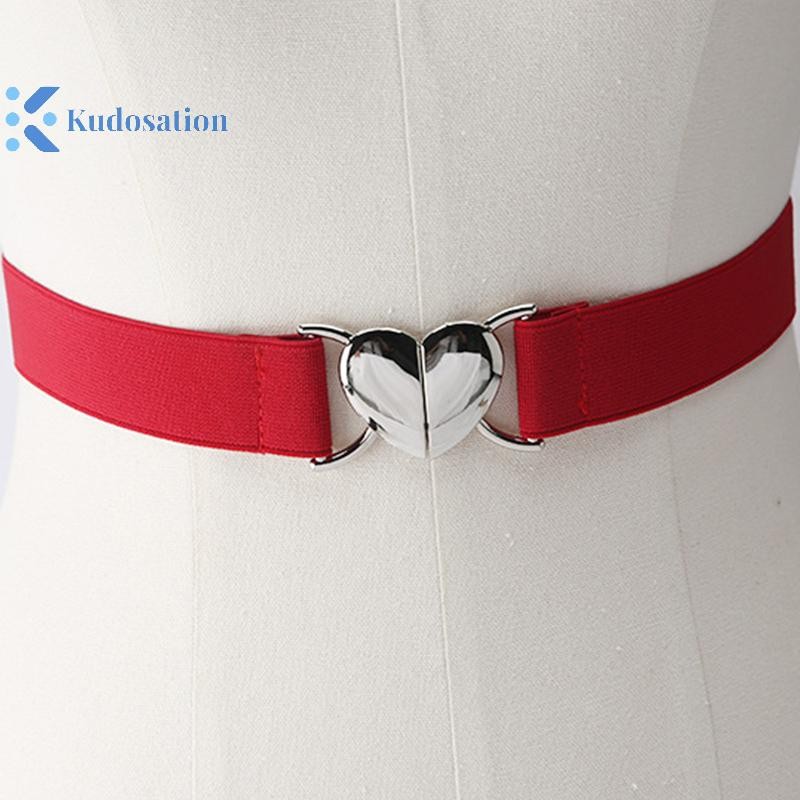 Kudosation Thắt Lưng Co Giãn Trái Tim Tình Yêu Khóa Kim Loại Eo Đầm Áo Len Trang Trí Dây Thắt Lưng