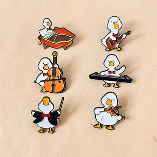 6 Cái / bộ Dễ Thương Âm Nhạc Vịt Thổ Cẩm Hoạt Hình Động Vật Chơi Violin Đàn Guitar Piano Kim Loại Pin Mũ Bóng Chày Trang Trí Pin