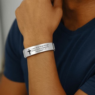 DAMAO Trích dẫn truyền cảm hứng Braclets, Câu Kinh thánh có thể điều chỉnh Vòng tay tình bạn gia đình, Dây đeo cổ tay bằng thép không gỉ / PVC Bạc Cross Braclets Tôn giáo