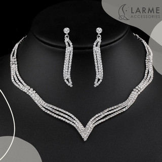 Bộ trang sức sang trọng dự tiệc đính đá, vòng cổ khuyên tai phong cách nhẹ nhàng Larme accessories -BTS009