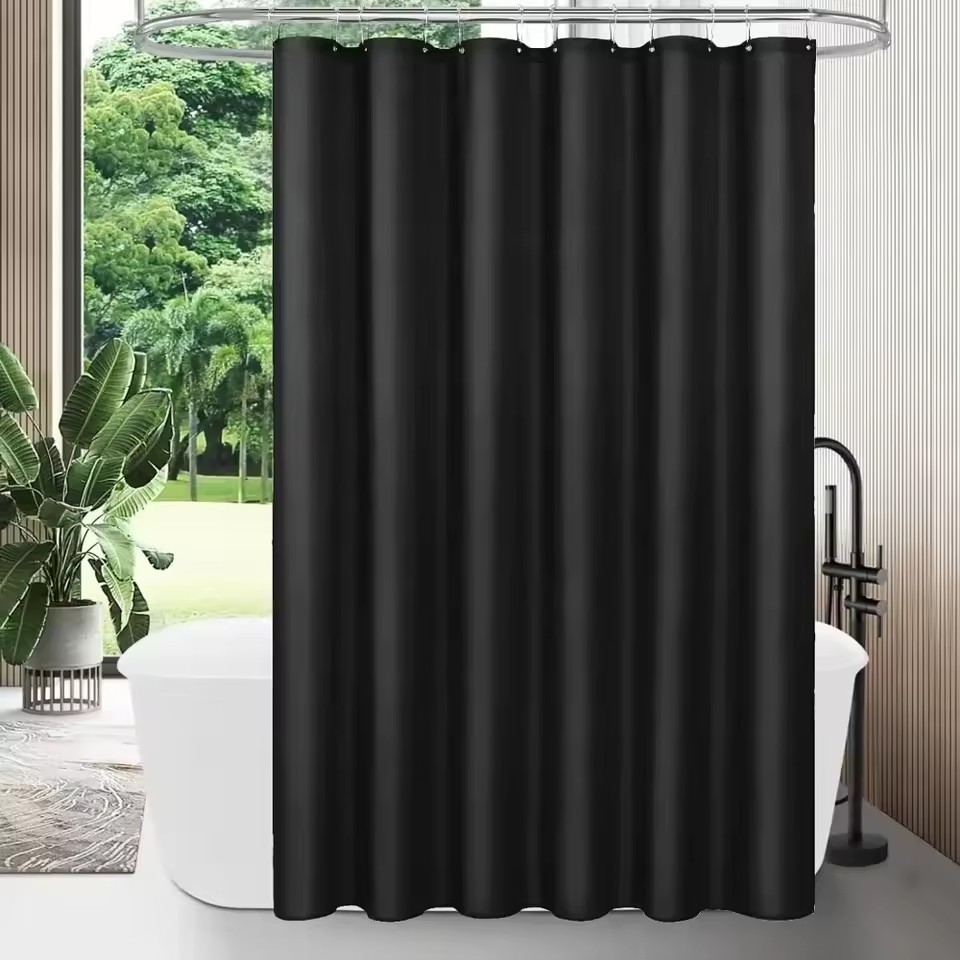 Rèm tắm tối giản màu đen PEVA 180cm - Vải chống thấm dày, Phụ kiện phòng tắm đơn giản hiện đại
