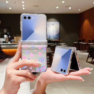 Ốp Điện Thoại Trong Suốt Họa Tiết Tình Yêu Màu Hồng Cho Samsung Galaxy Z Flip 7 Flip 6 Flip 5 Flip 4 Flip 3 5G Full Bản Lề Cứng PC Gấp Bao Dành Cho Samsung Z Flip 7 6 5 4 3