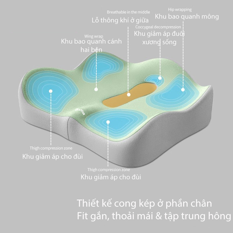 Đệm lót ghế công thái học 3D, giảm ê mỏi lưng mông cho dân văn phòng, thoáng khí giảm ê mỏi