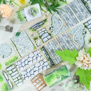 JIANWU 70mm * 200cm Vintage Đá Xanh Gạch Vật Liệu Cảnh Quan Cắt Dán Sổ Lưu Niệm PET Băng Sáng Tạo DIY Tạp Chí Văn Phòng Phẩm