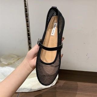Pháp Retro Giày Ba Lê Nữ 2025 Lưới Thoáng Khí Phẳng Khóa Dây Đeo Nông Miệng Mary Jane Giày